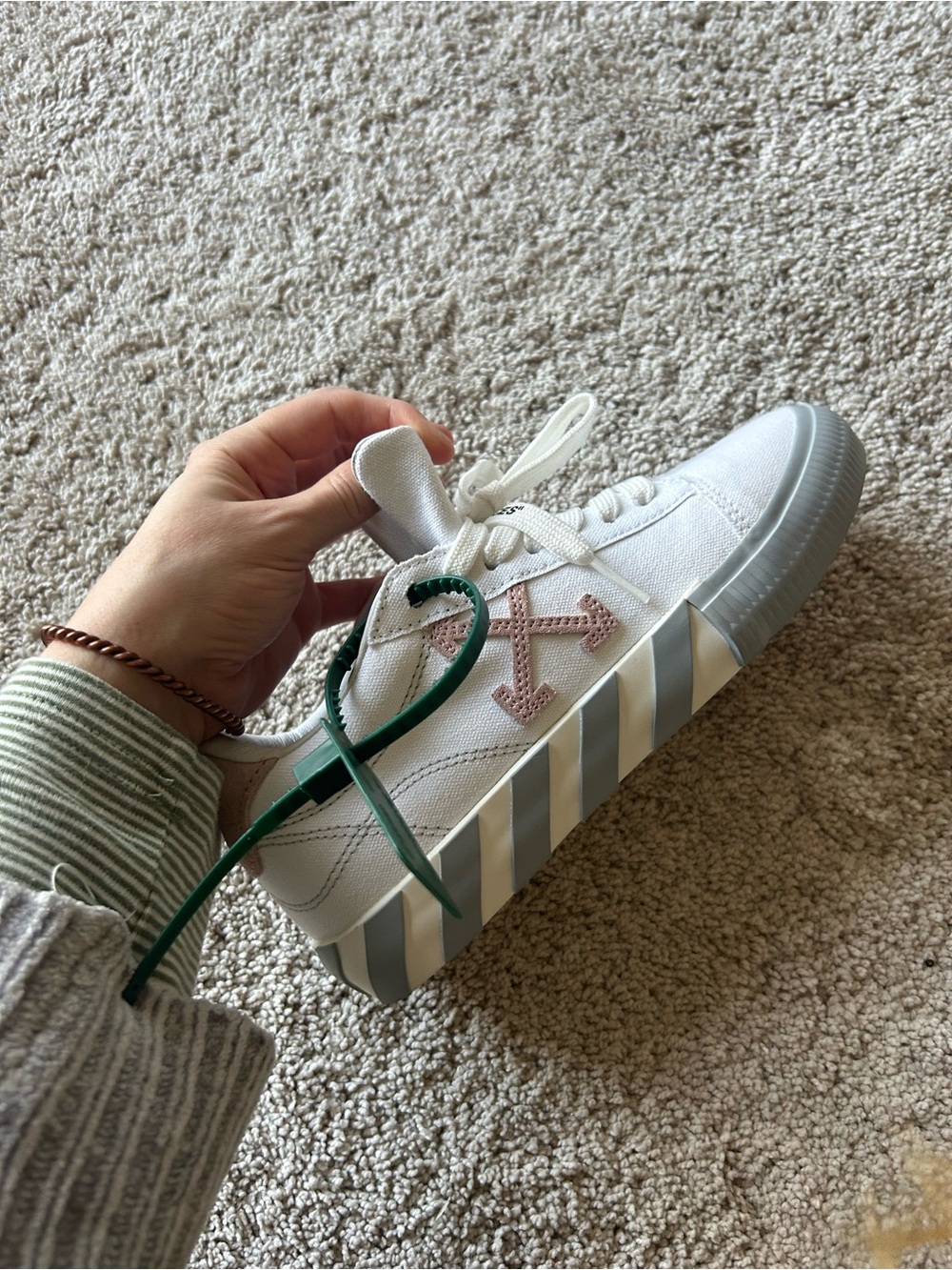 Off-White White Canvas Platform Sneaker with Pink Arrow